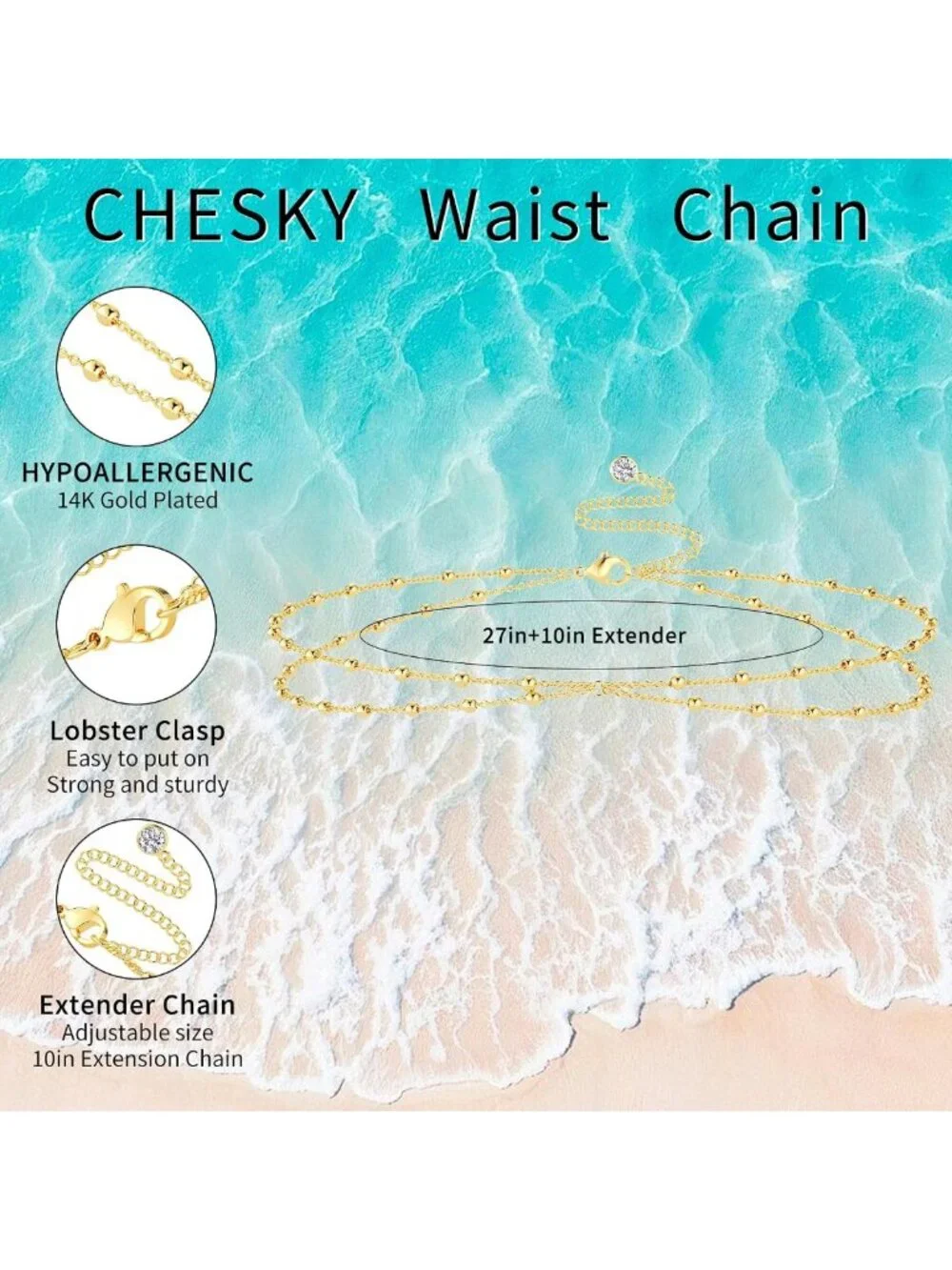 Dainty 14k Gold Plated Waist Beads & Body Chain - Summer Beach Jewelry